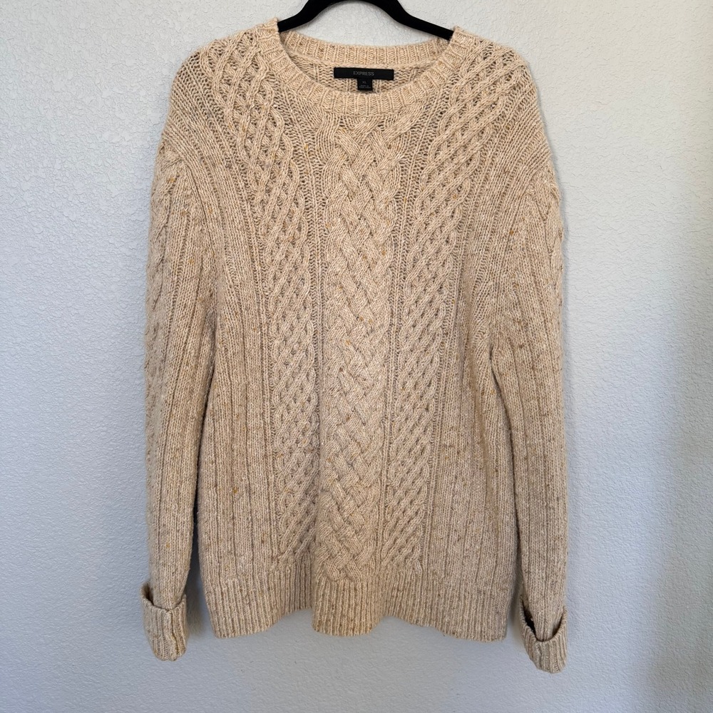 Vintage Express Cable XL Donegal Tweed Wool Fisherman Cable Aran Preppy